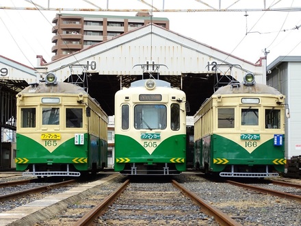 阪堺電軌モ161形×2 & モ501形 (あびこ道車庫)