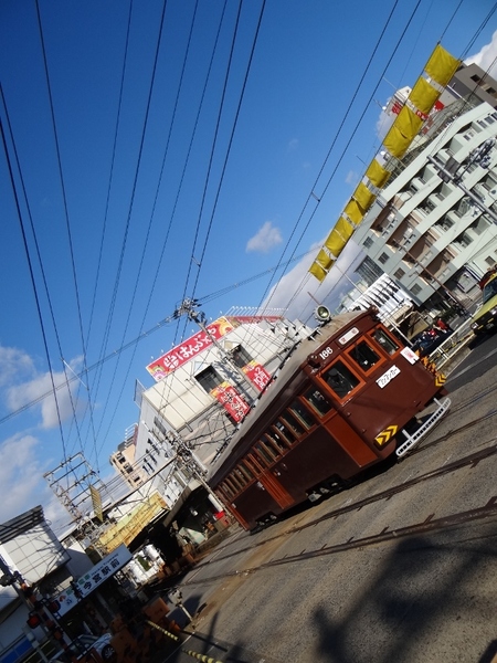阪堺電軌モ161形・復刻塗装車 (南霞町1号踏切)