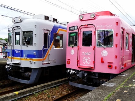 南海7100系ワンマン改造車 & めでたいでんしゃ (八幡前駅)